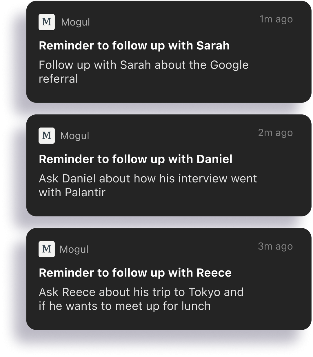 Mogul follow-up notifications