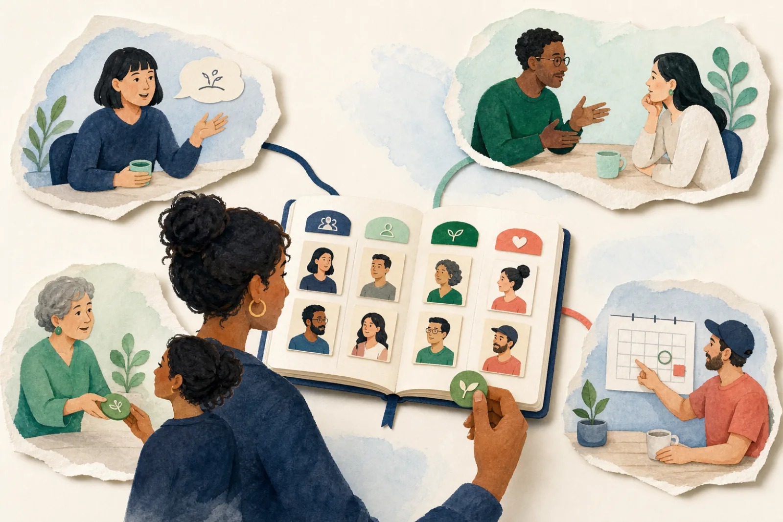 A startup founder connecting customer insight, investor context, an advisor promise, and the next thoughtful follow-up
